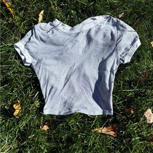 Gray Crew Neck Short Sleeve Crop T-Shirt